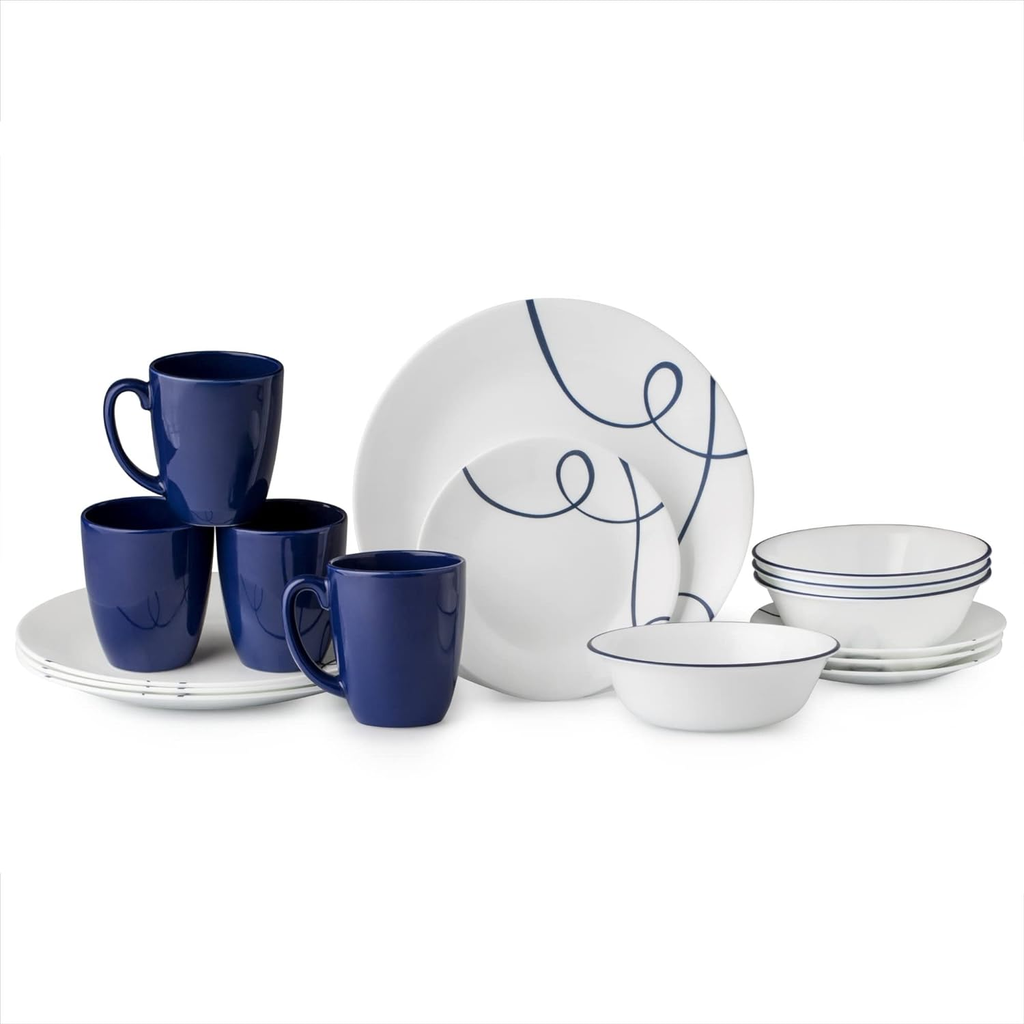 Juego De Vajilla Corelle 16 Pzas Lia De Vitrelle Blanco Y Azul