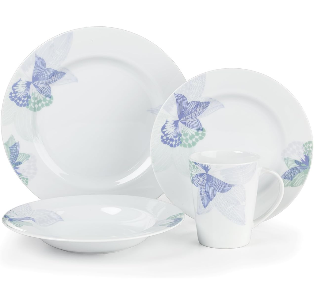 Juego De Vajilla Cuisinart 16 Pzas De Porcelana Blanco Y Azul