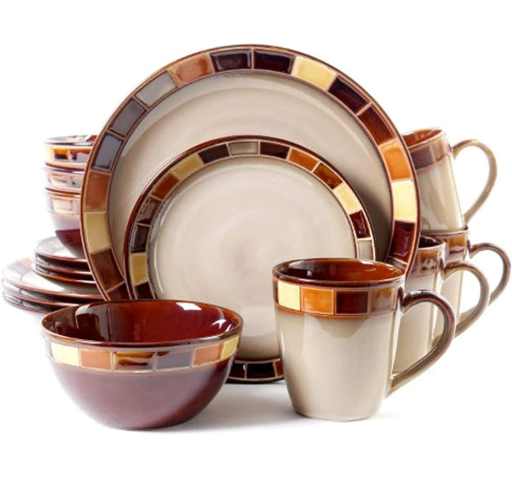 Juego De Vajilla Gibson Elite 16 Pzas Casa Estebana De Gres Beige Y Marron