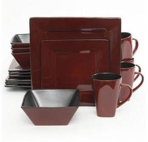 Juego De Vajilla Gibson Elite 16 Pzas Kiesling De Gres Rojo Y Negro