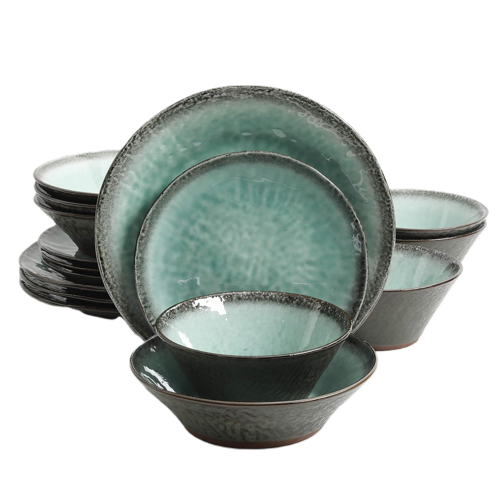 Juego De Vajilla Gibson Elite 16 Pzas Lantern De Terracota Negro Y Verde