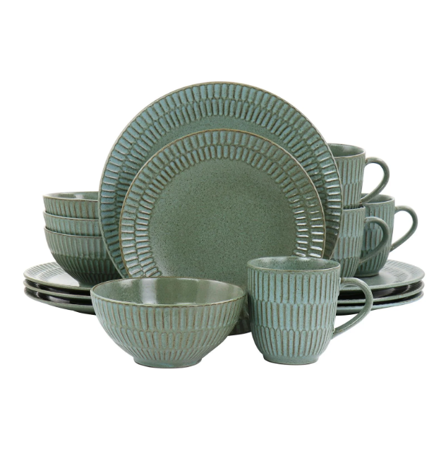 Juego De Vajilla Gibson Elite 16 Pzas Prisma Con Relieve De Terracota Verde