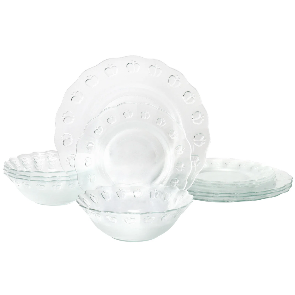 Juego De Vajilla Gibson Home 12 Pzas Apple Delight Con Relieve Y Borde Ondulado De Vidrio Transparente