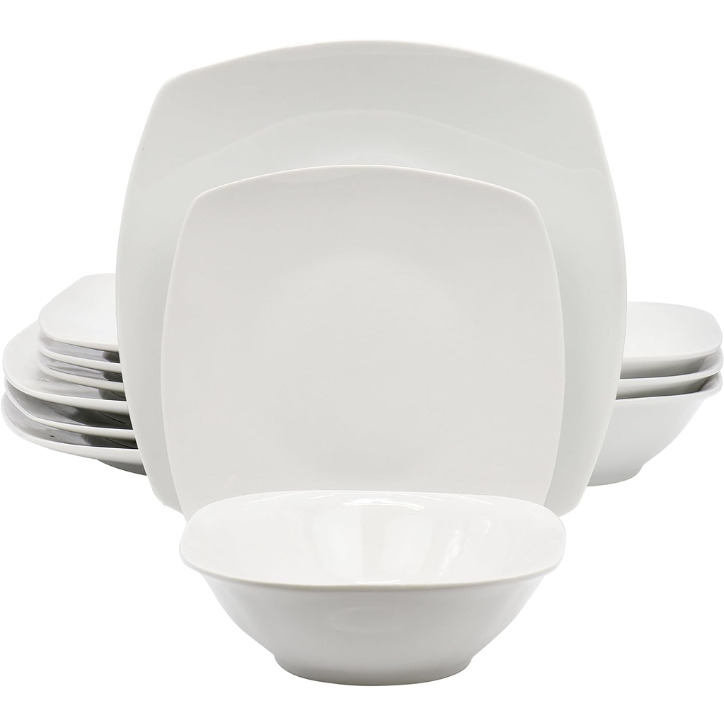 Juego De Vajilla Gibson Home 12 Pzas Cuadrada De Ceramica Blanco