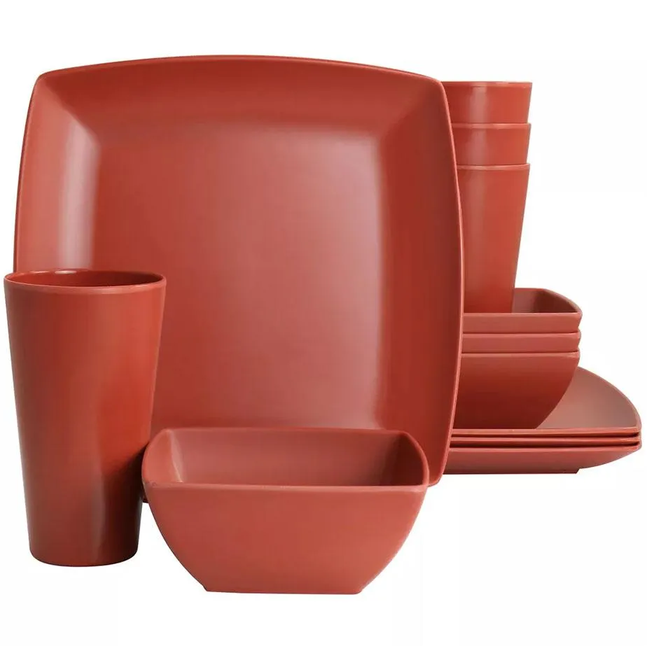 Juego De Vajilla Gibson Home 12 Pzas Grayson Cuadrado De Melamina Rojo