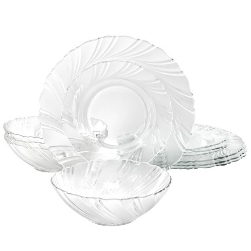 Juego De Vajilla Gibson Home 12 Pzas Millennium Swirl Con Relieve De Vidrio Transparente