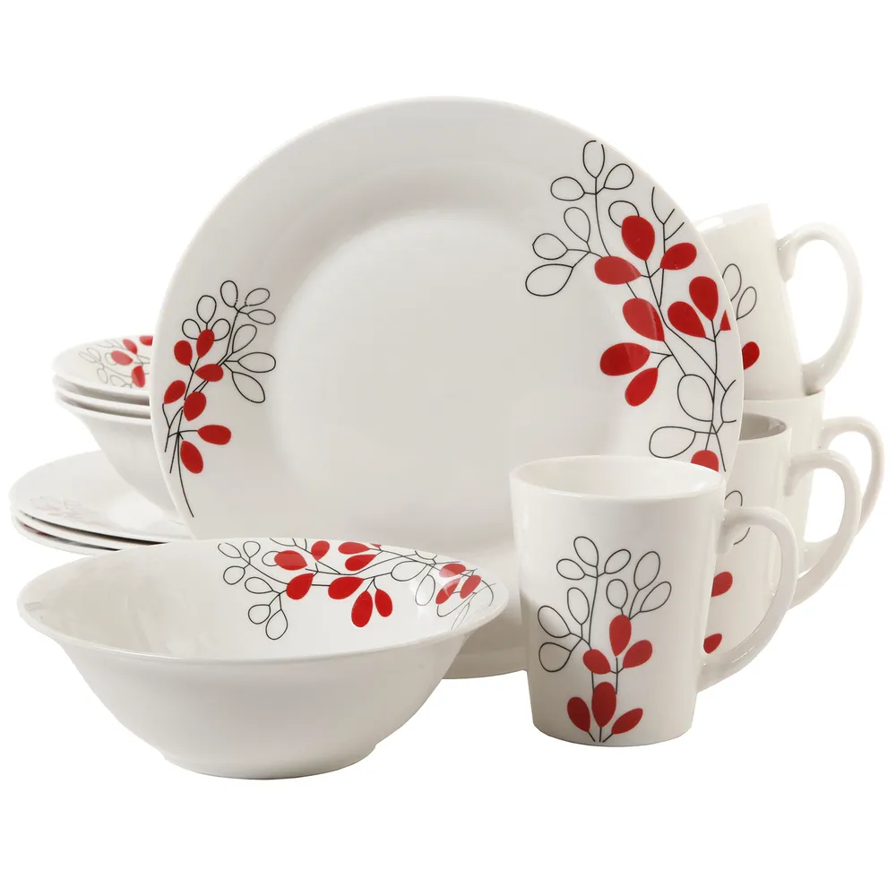 Juego De Vajilla Gibson Home 12 Pzas Scarlet Leaves De Porcelana Blanco Y Rojo