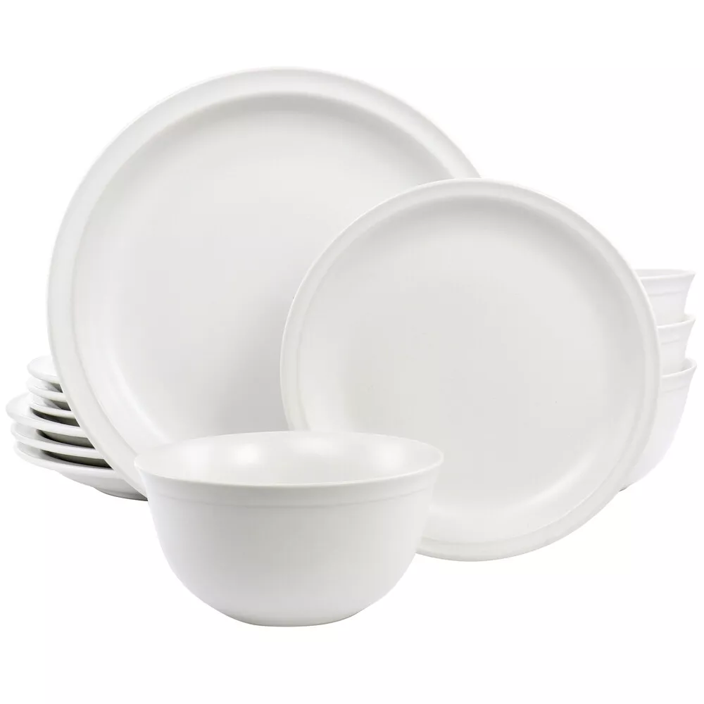 Juego De Vajilla Gibson Home 12 Pzas Siam De Gres Blanco Mate