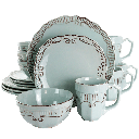 Juego De Vajilla Gibson Home 16 Pzas De Ceramica Turquesa Y Dorado