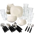 Juego De Vajilla Gibson Home All U Need 48 Pzas Con Cubiertos Y Vasos Blanco Crema Y Negro