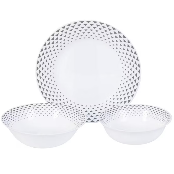 Juego De Vajilla Gibson Ultra 12 Pzas Cane Peak De Vidrio Blanco Y Gris