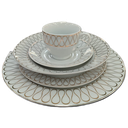 Juego De Vajilla House Home 30 Pzas De Porcelana Blanco Y Plateado