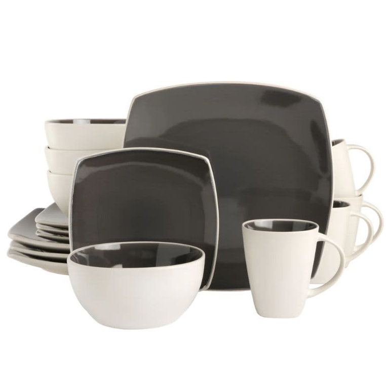 Juego De Vajilla Soho Lounge 12 Pzas Cuadrado De Ceramica Gris Y Negro