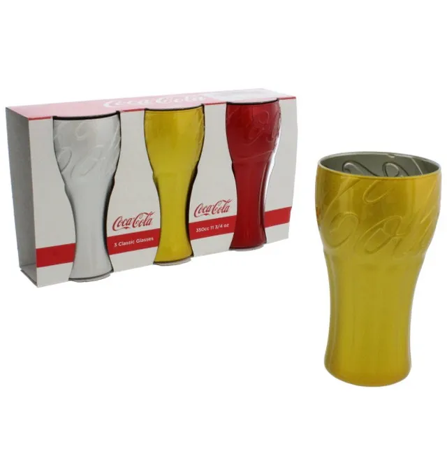 Juego De Vasos CocaCola 3 Pzas 350 Ml De Vidrio Multicolor