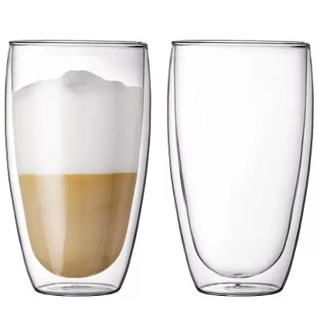 Juego De Vasos Kennedy 2 Pzas 410 Ml Doble Pared De Vidrio Transparente