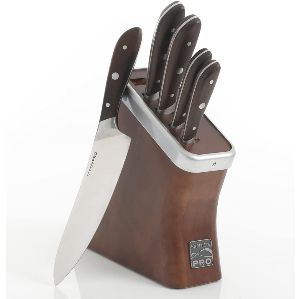Juego De Cuchillos Kenmore 6 Pzas Con Base Marron Y Acero