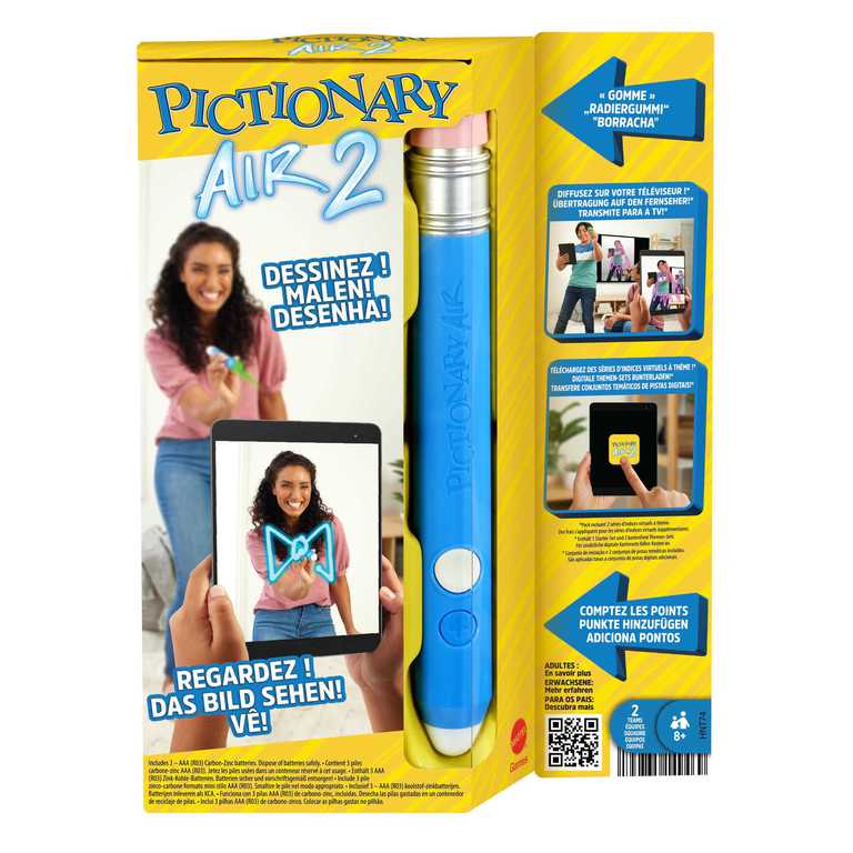 Juego Pictionary Air 2 Mattel Con Lapiz Optico Transmite Las Pistas A Un Dispositivo O Tv Amarillo Y Azul