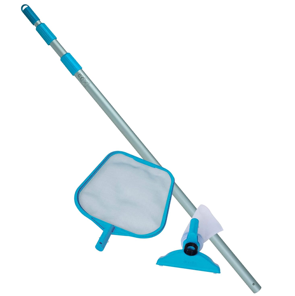 Kit De Mantenimiento Intex Para Piscina Con Mango Telescopico Azul Y Plateado