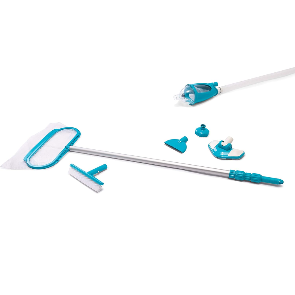 Kit De Mantenimiento Intex Deluxe Para Piscina Con Mango Telescopico Azul Y Plateado