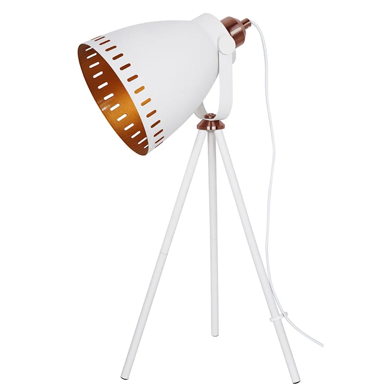 Lampara De Mesa Soho Tripode Metalico Blanco Mate