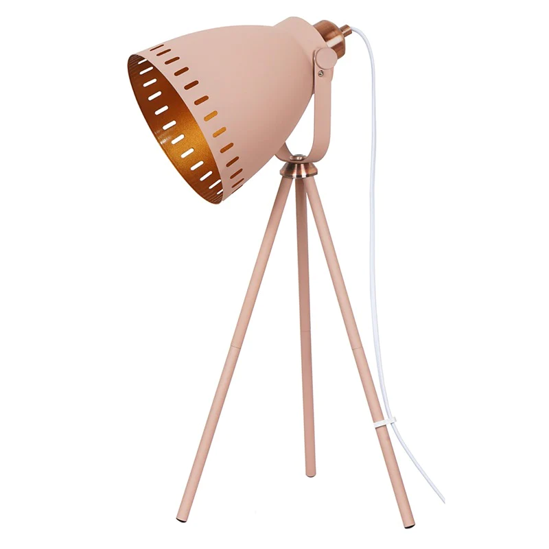 Lampara De Mesa Soho Tripode Metalico Rosado Mate