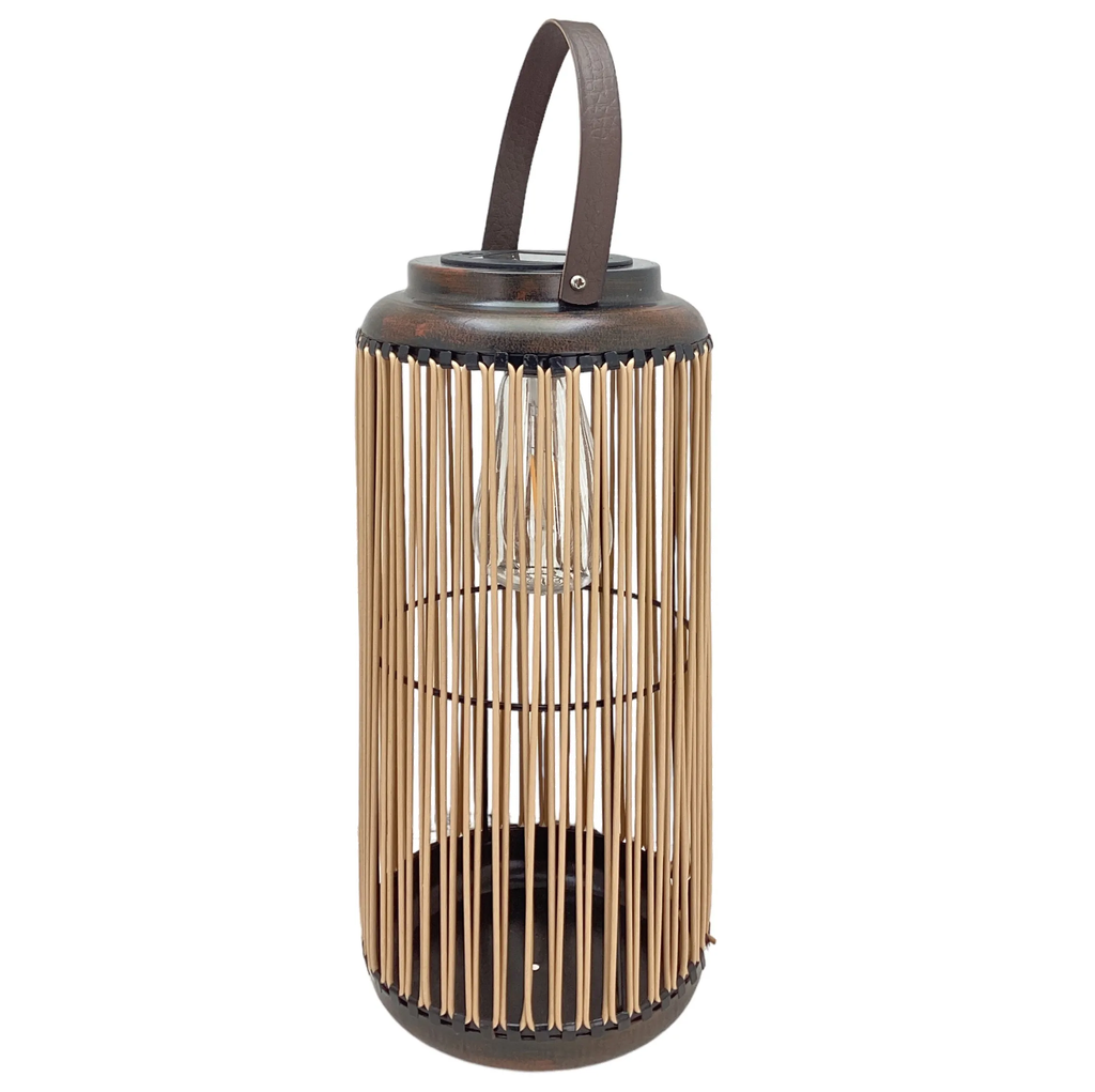 Lampara Solar De Mesa Decore Con Asa De Hierro Y Plastico 46 Hrs Baige Y Marron 