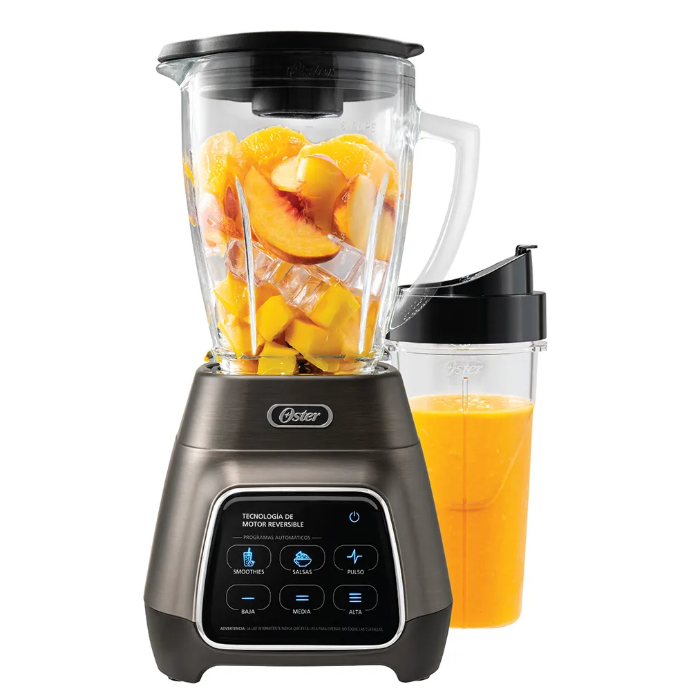 Licuadora Oster 1.75 Lts 3 Vel Vaso De Vidrio Motor Reversible Pantalla Tactil Con Vaso Portatil 700W Plateado