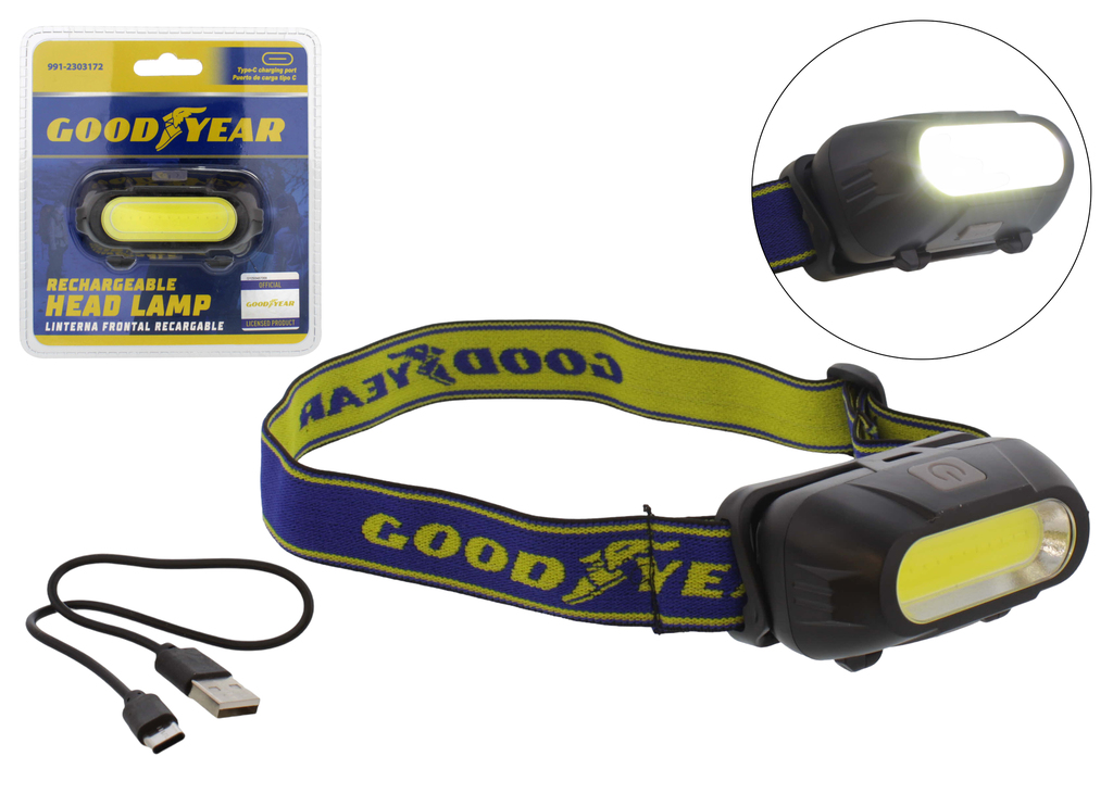Linterna Frontal Goodyear Recargable Negro Y Azul