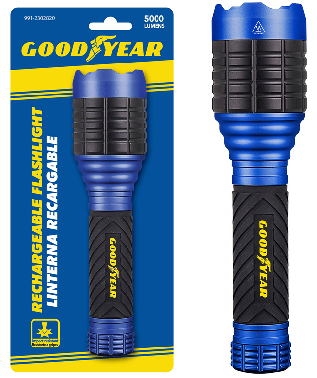 Linterna Goodyear 5000 Lm Recargable Resistente A Golpes Azul Y Negro