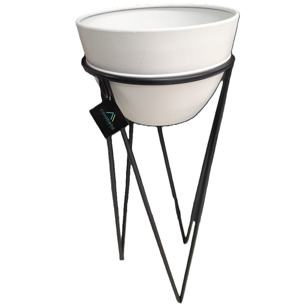 Macetero Casabella Con Soporte Metalico Blanco