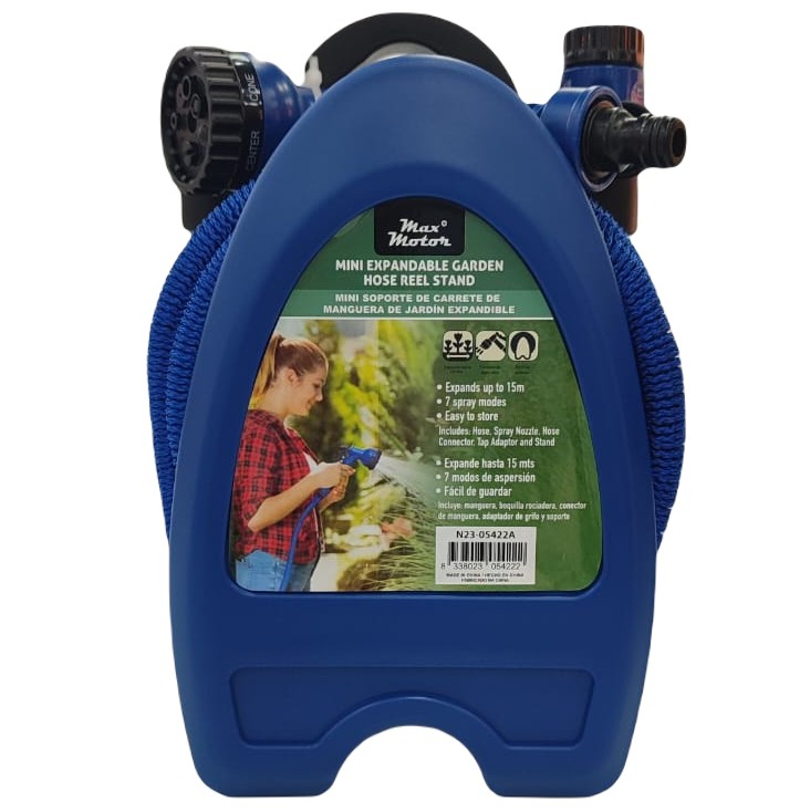 Manguera Max Motor De Jardin 15 Mts Expandible 7 Modos De Aspersion Azul
