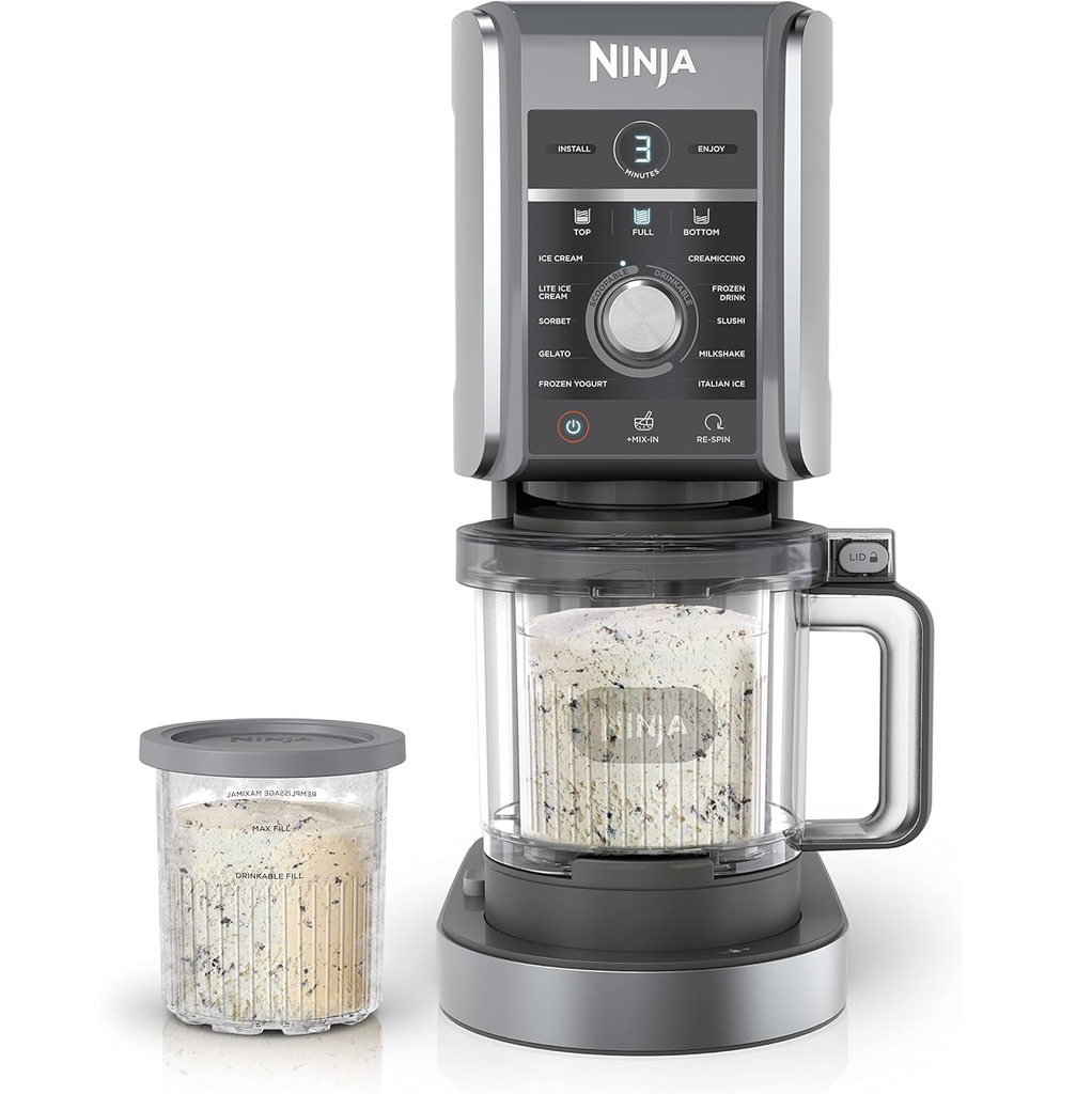 Maquina Para Hacer Helado Ninja Creami Deluxe 11 Programas Con 2 Recipientes XL Gris Y Plateado