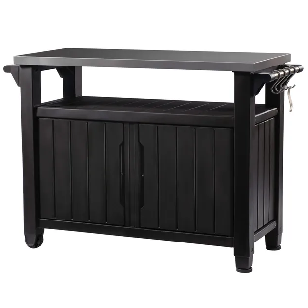 Mesa Auxiliar De Cocina Keter Para Exteriores Con Soporte De Ganchos Y Abrebotellas Marron