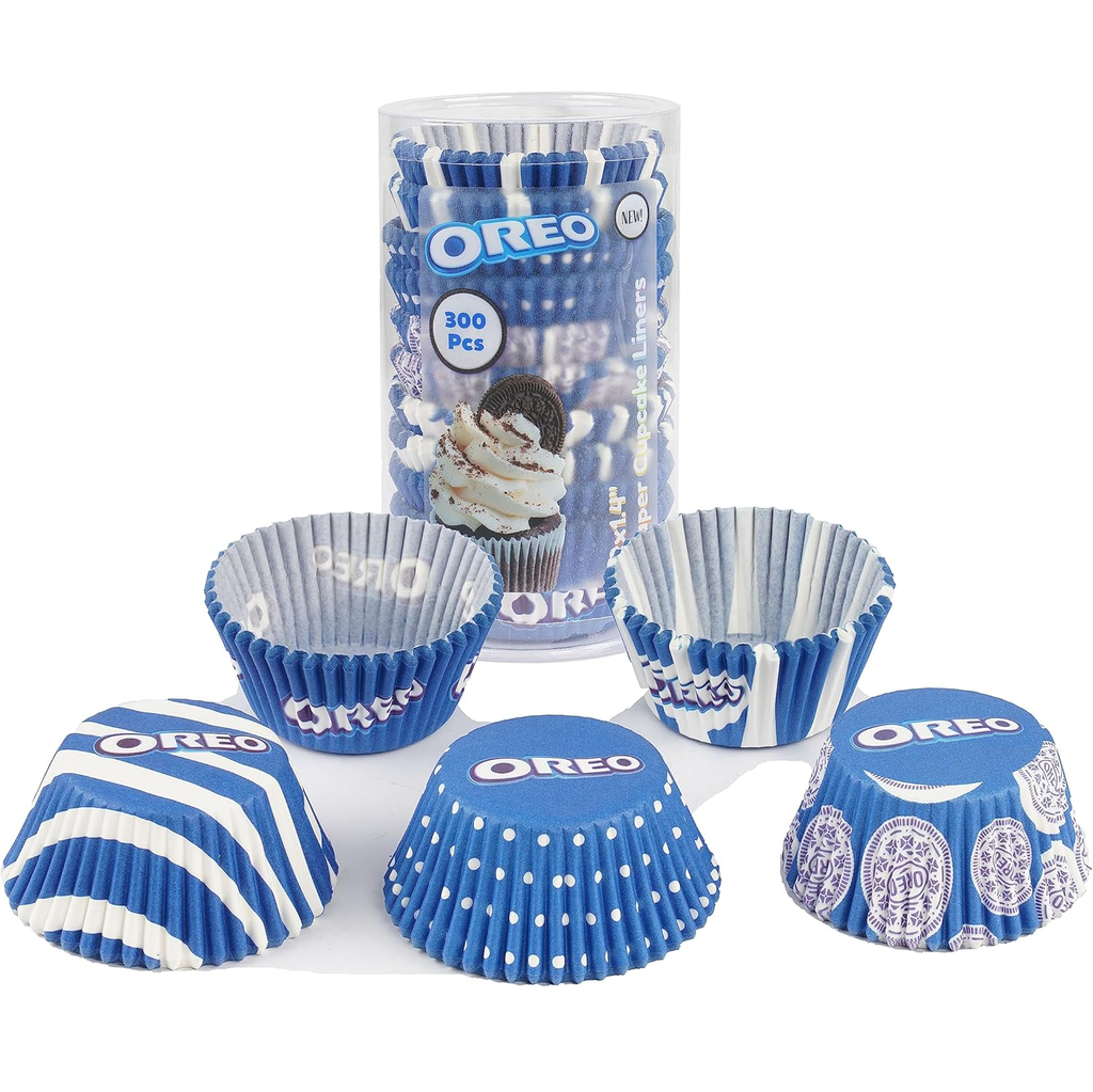 Moldes Oreo Para Cupcakes 300 Uds De Papel Blanco Y Azul