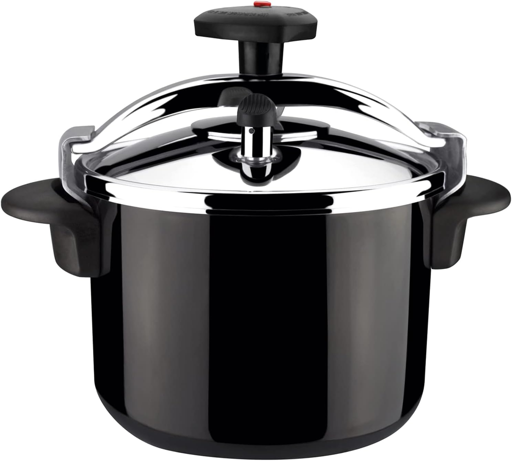 Olla De Presion Magefesa Castel 6 Lts Con Valvulas Giratoria Y De Presion Y Barra de Seguridad Negro