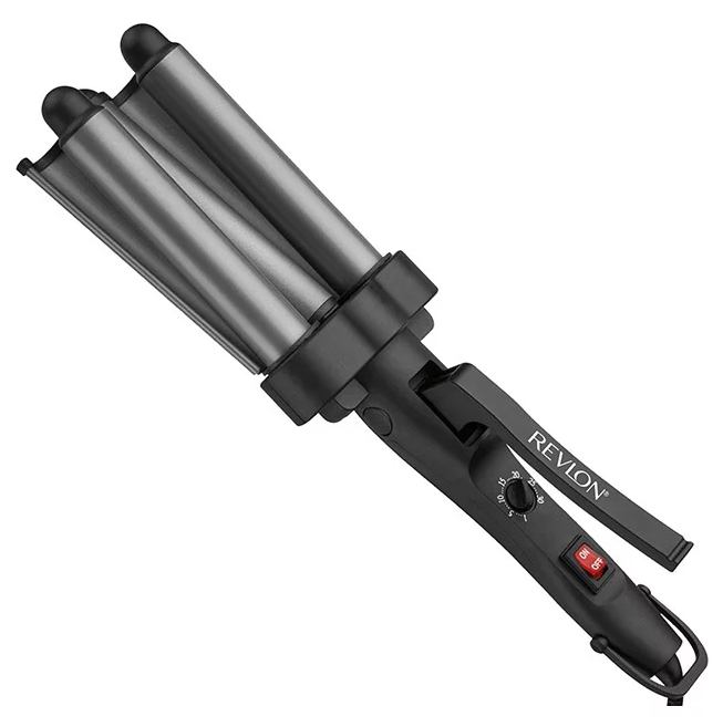Ondulador De Cabello Revlon Jumbo Waver De Ceramica Y Turmalina 420°F 3 Barriles Negro