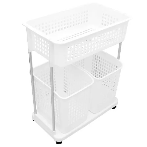 Organizador Bethroom & Kitchen De 2 Niveles 3 Cestas Con Ruedas Blanco