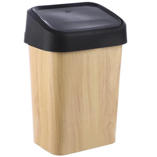 Papelera Ezy 30 Lts Rectangular Con Tapa Beige Y Negro