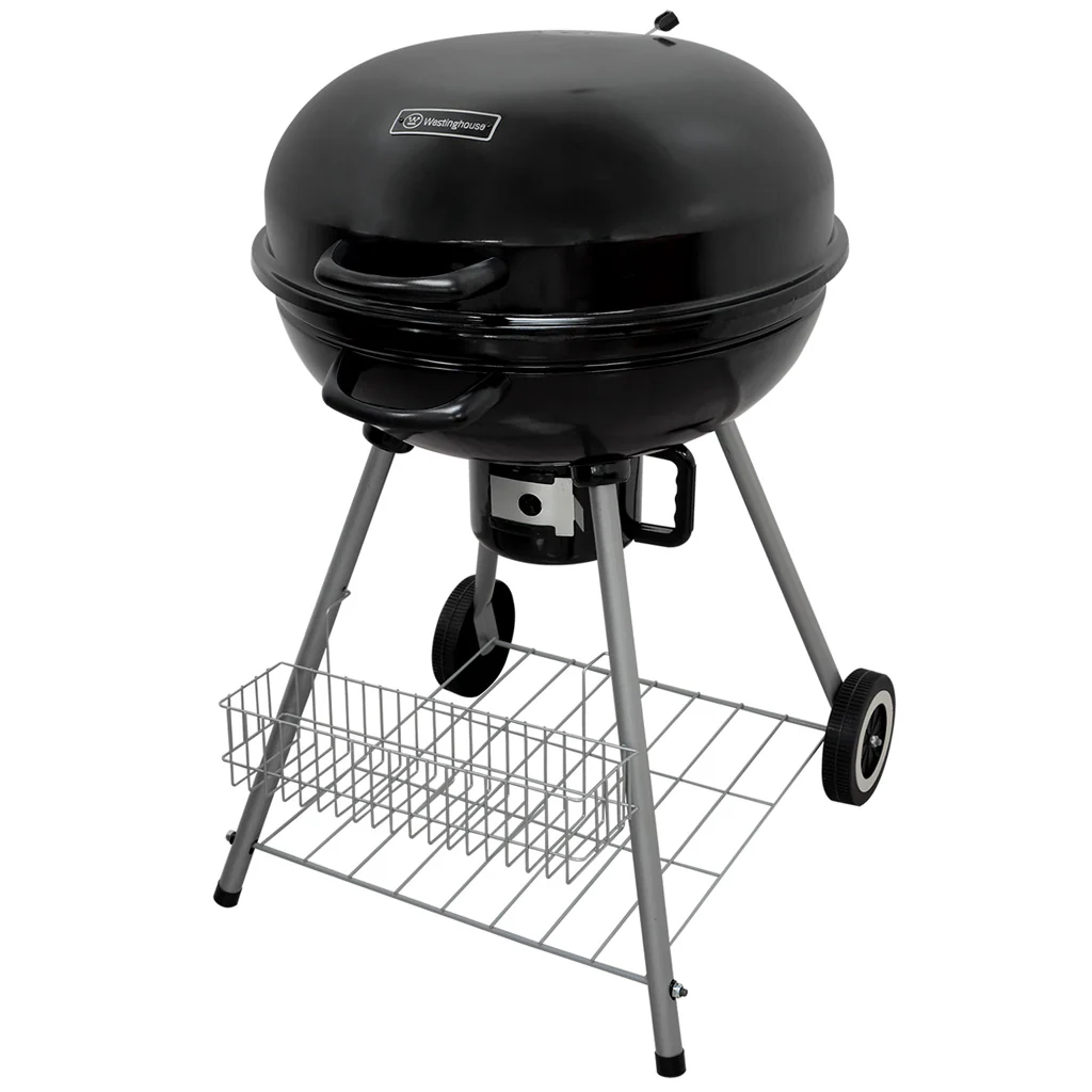 Parrillera A Carbon Westinghouse Redonda 57 Cm Con Ruedas Y Estantes Negro