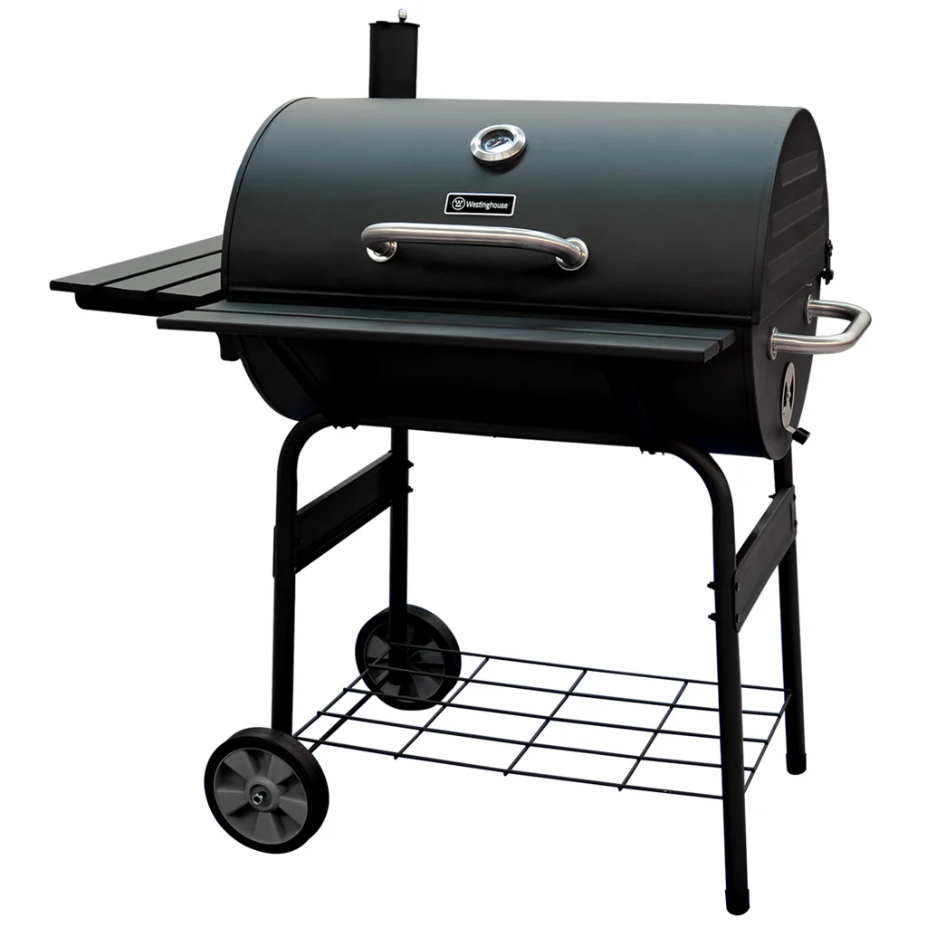 Parrillera A Carbon Westinghouse Tipo Barril Con Ruedas Y Estantes Negro