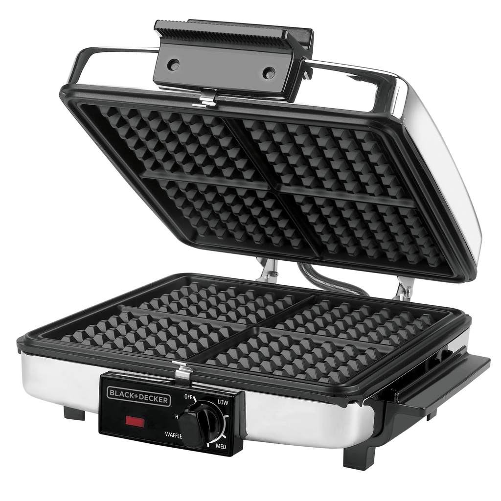Parrillera Electrica Black+Decker 3 En 1 Antiadherente Con Placas Reversibles Para Wafles 900W Plateado