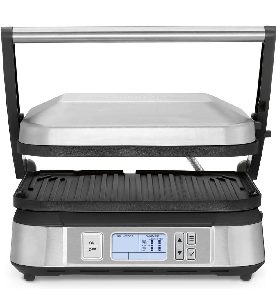 Parrillera Electrica Cuisinart Panini Antiadherente Sin Humo Pantalla LCD Control Digital Acero