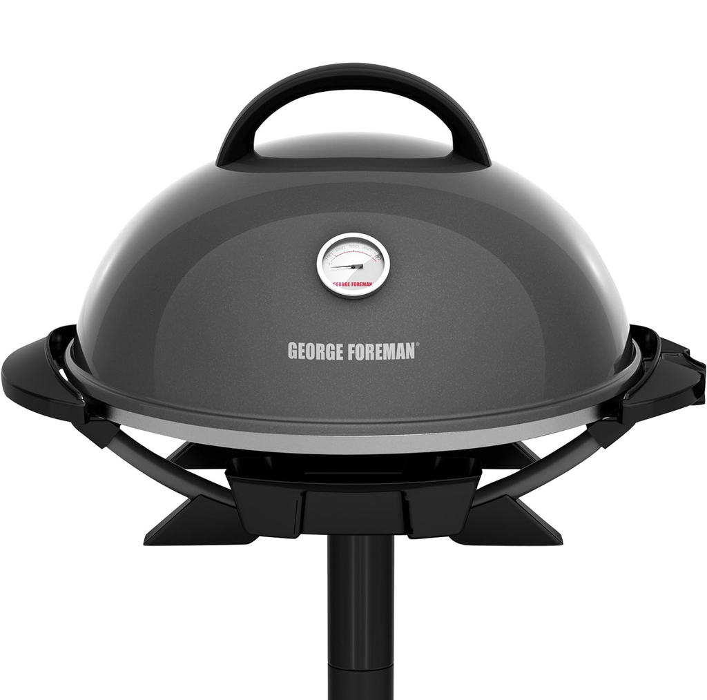 Parrillera Electrica George Foreman Para Interiores Y Exteriores Con Pedestal Placas De Ceramica 1600W Gris