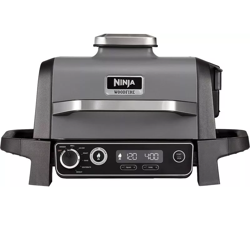Parrillera Electrica Ninja Woodfire Con Freidora De Aire Ahumador Hornea Deshidrata Asa 2400W Gris