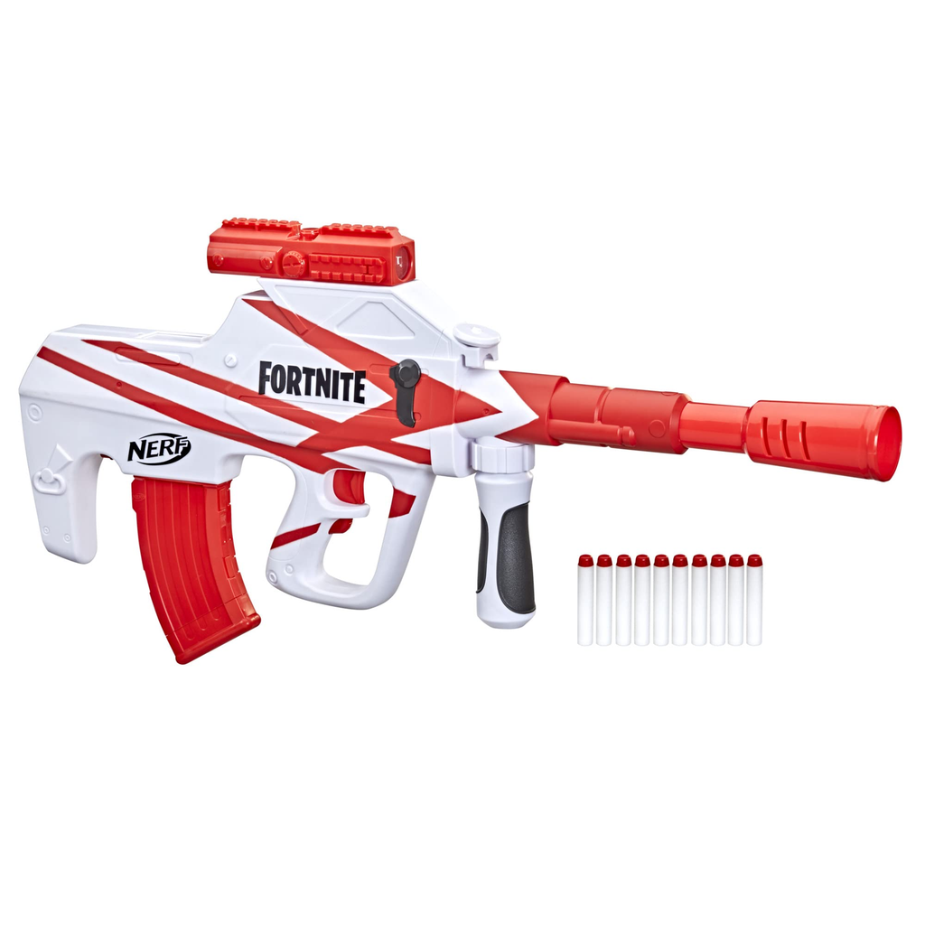 Pistola Lanzadora Nerf Edicion Fortinite Con 10 Dardos Y Mira Telescopica Blanco Y Rojo