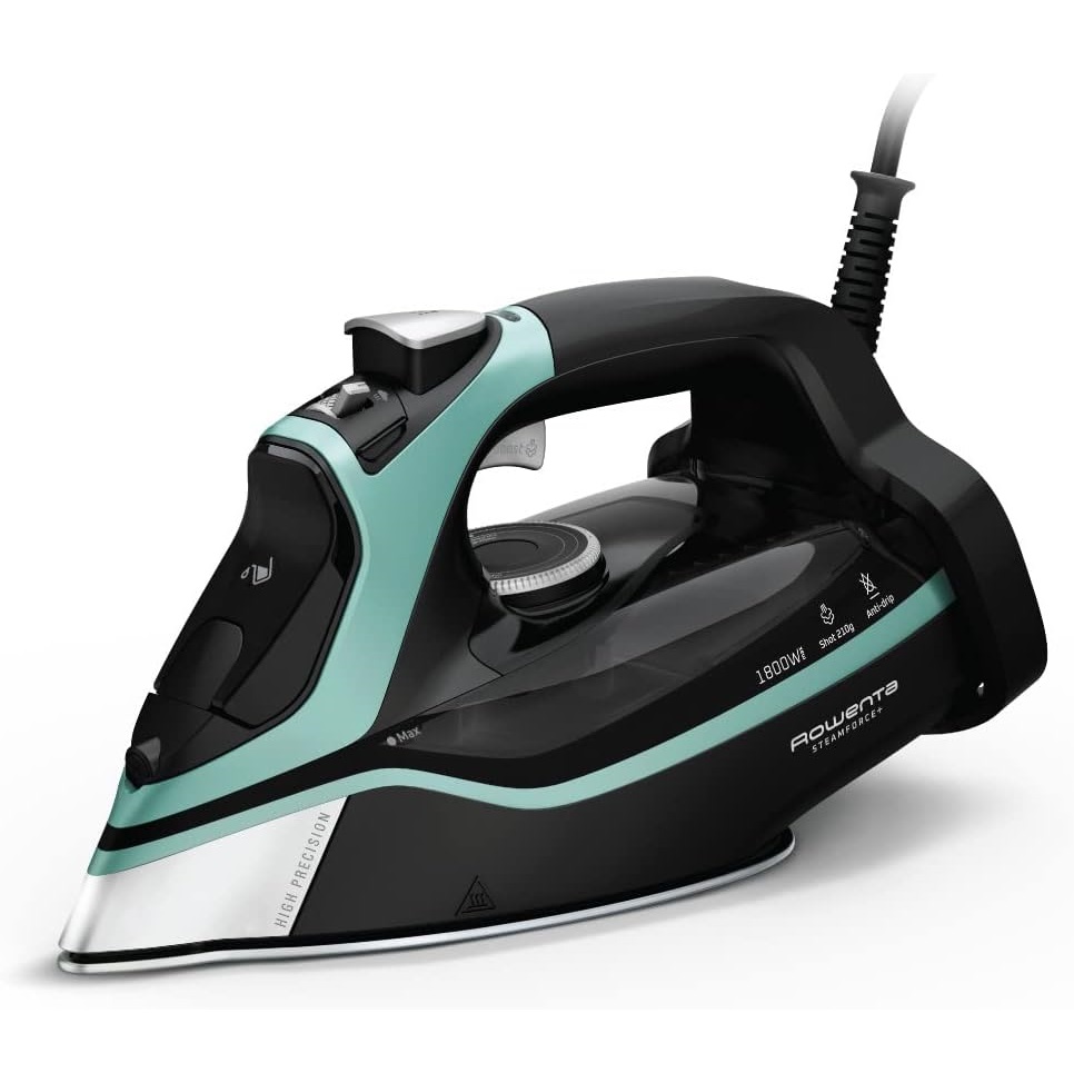 Plancha De Ropa Rowenta A Vapor Con 400 Agujeros Microvapor Y Pantalla Digital 1800W Negro Y Turquesa  