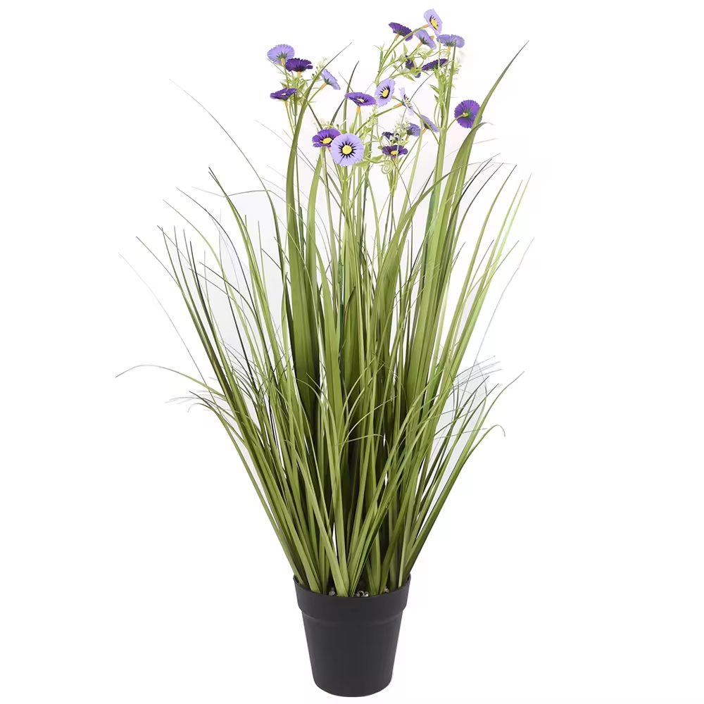 Planta Artificial Con Flores Moradas Y Macetero