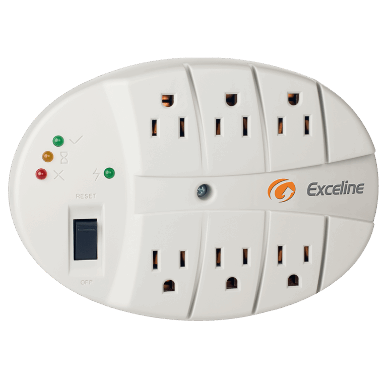 Protector De Voltaje Exceline Multifuncion Con Proteccion Telefonica Y Cable 1.2 Mts 6 Tomas 110V Blanco
