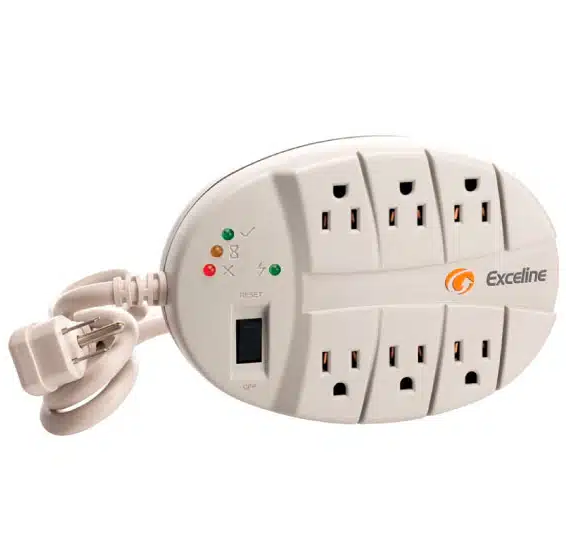 Protector De Voltaje Exceline Multifuncion Con Clable 1.2 Mts 6 Tomas 110V Blanco