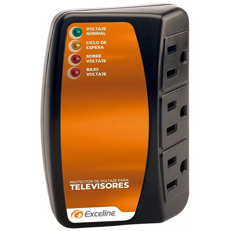 Protector De Voltaje Exceline Para Televisores 3 Tomas 110V Negro